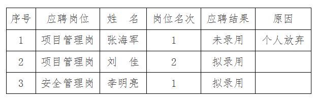 安徽国衡建设工程有限公司2024年第一批社会招聘专业技术人员拟录用公示