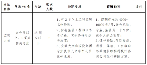 安徽大别山工程咨询有限公司2024年监理人员招聘公告